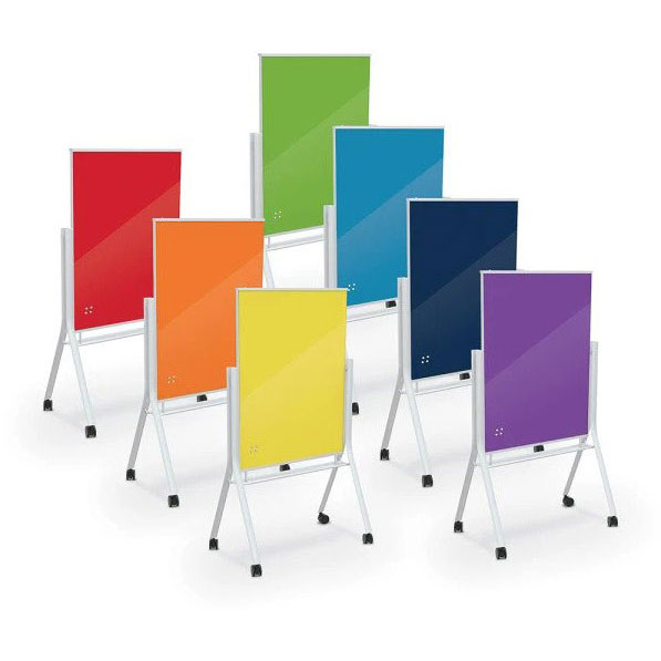 Visionary Curve Colors Mobile Magnetic Glass Board - 35"W x 47"H by Best-Rite
