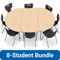Creator Table Bundle - 1x Wavy Rectangle Table + 2x Half Round Tables + 8x Hierarchy Chairs by Moore