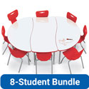 Creator Dry Erase Table Bundle - 1x Wavy Rectangle Table + 2x Half Round Tables + 8x Hierarchy Chair