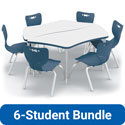 Creator Dry Erase Table Bundle - 2x Wavy Trapezoid Tables + 6x Hierarchy Chairs by Mooreco