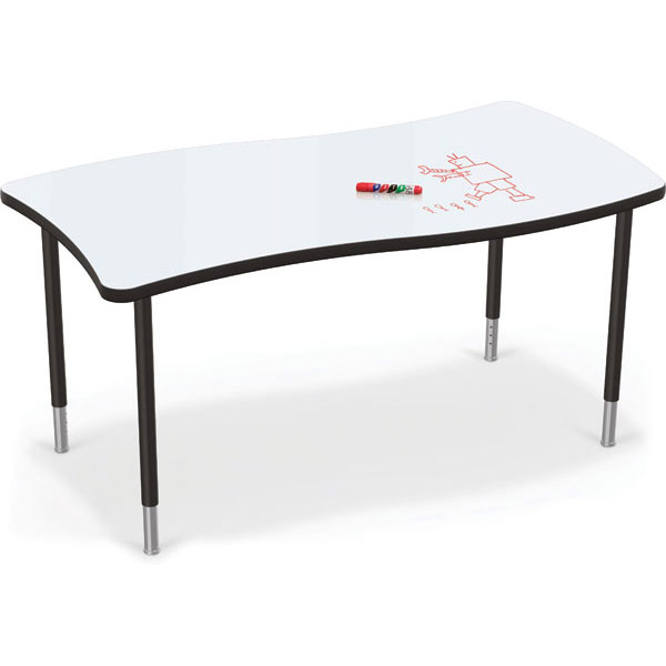 Creator Dry Erase Table Bundle - 1x Wavy Rectangle Table + 2x Half Round Tables + 8x 16" Hierarchy Chairs by Mooreco