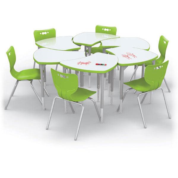 Small Shapes Dry Erase Desk Bundle - Six Desks + Six 18"H Hierarchy Chairs by Mooreco