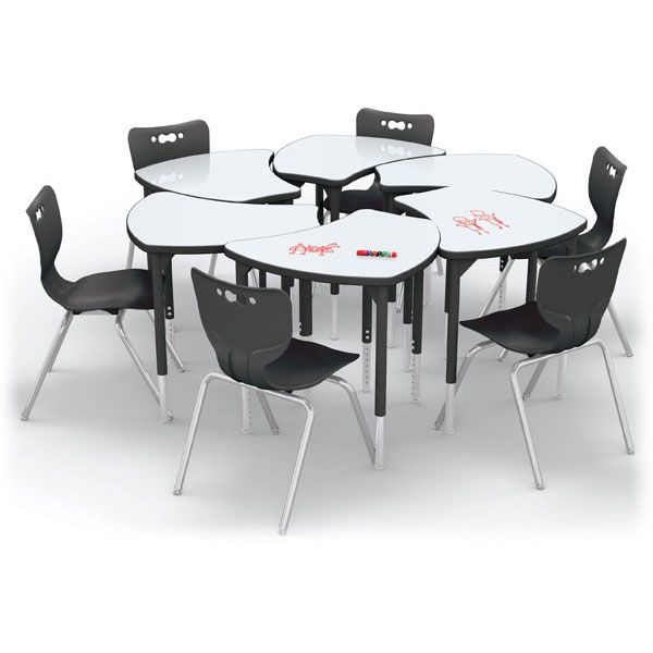 Small Shapes Dry Erase Desk Bundle - Six Desks + Six 16"H Hierarchy Chairs by Mooreco