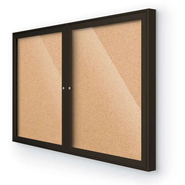 Enclosed Outdoor Bulletin Board with 2 Doors Coffee Trim 48