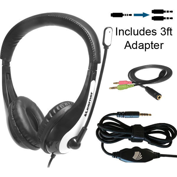 Learner EDU360T-12P-3 School Headset - Single Plug with 3ft Dual Plug Adapter