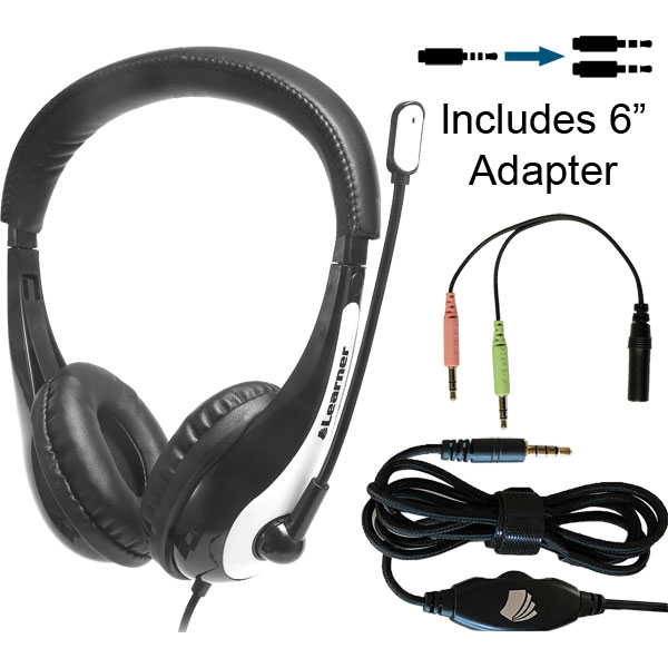 Learner EDU360T-12P-6 School Headset - Single Plug with 6in Dual Plug Adapter