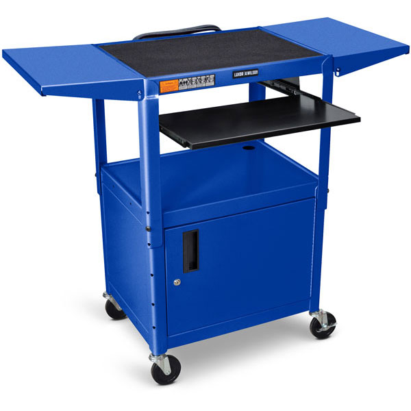 Height Adjustable Steel Cart with Locking Cabinet and Drop Leaf Shelves