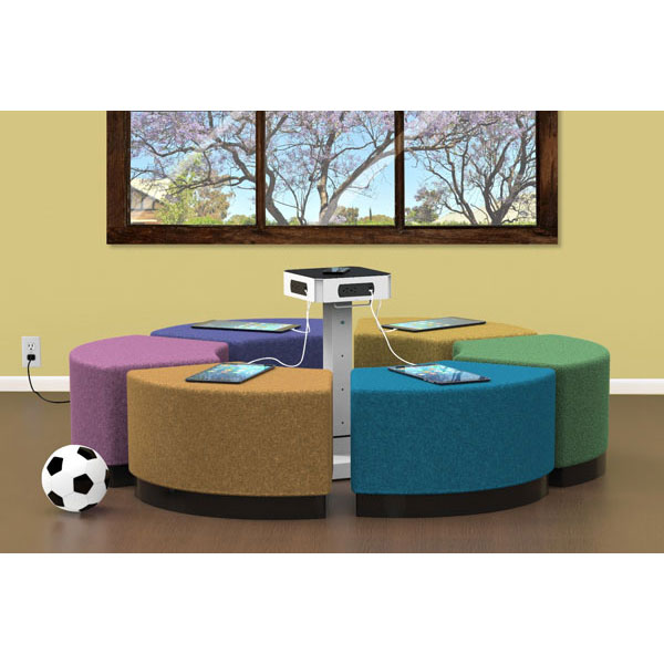 Luxor's LuxPower Model LUXPWR-WH showing low height utilization setup with soft seating