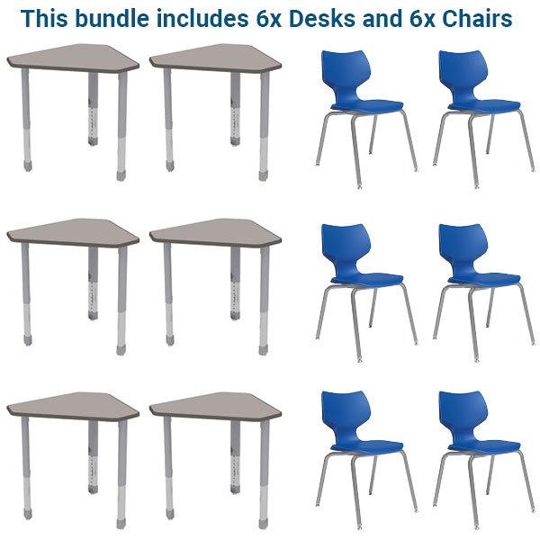 Interchange Diamond Desk Bundle - Six Desks + Six 16" Flavors Chairs by Smith System