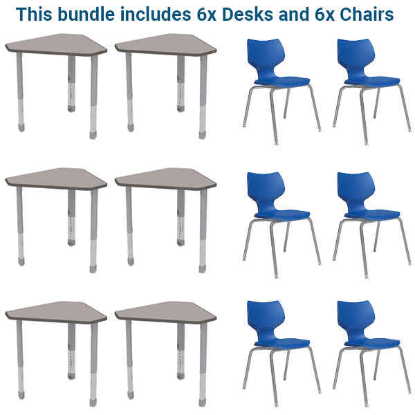 Interchange Diamond Desk Bundle - Six Desks + Six 14" Flavors Chairs by Smith System