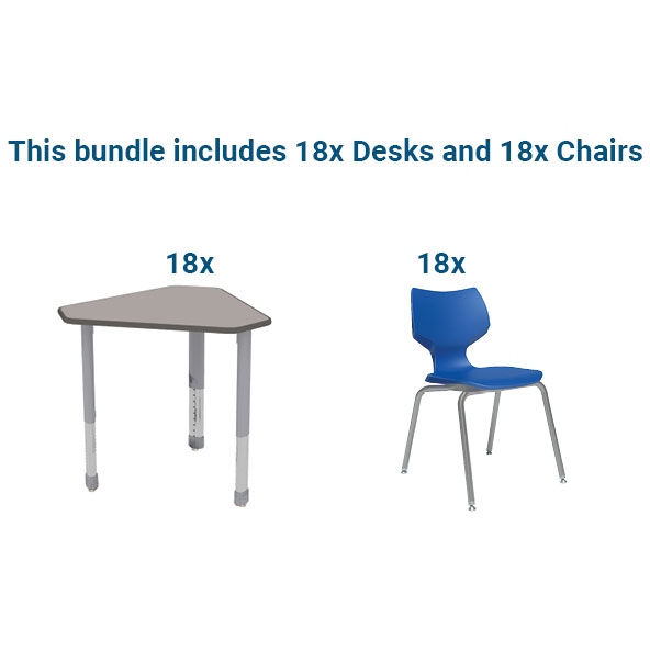 Interchange Diamond Desk Bundle - Eighteen Desks + Eighteen 16" Flavors Chairs by Smith System