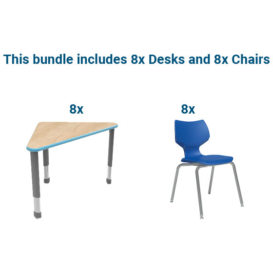 Interchange Wing Desk Bundle - Eight Desks + Eight 18" Flavors Chairs by Smith System