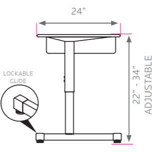 Silhouette Student Desk - Adjustable Height - 30"W x 24"D x 22"-34"H