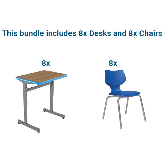 Silhouette Student Desk Bundle - Eight Single Desks + Eight 18" Flavors Chairs by Smith System