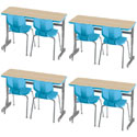 Silhouette Student Desk Bundle - Four Double Desks + Eight Flavors Chairs by Smith System