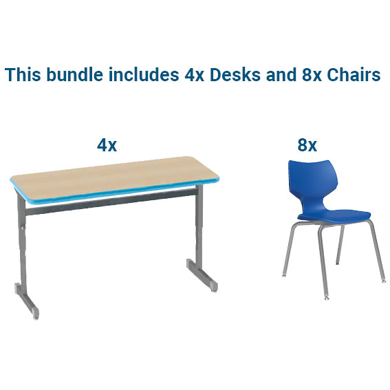 Silhouette Student Desk Bundle - Four Double Desks + Eight Flavors Chairs by Smith System