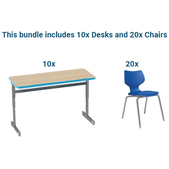 Silhouette Student Desk Bundle - Ten Double Desks + Twenty Flavors Chairs by Smith System