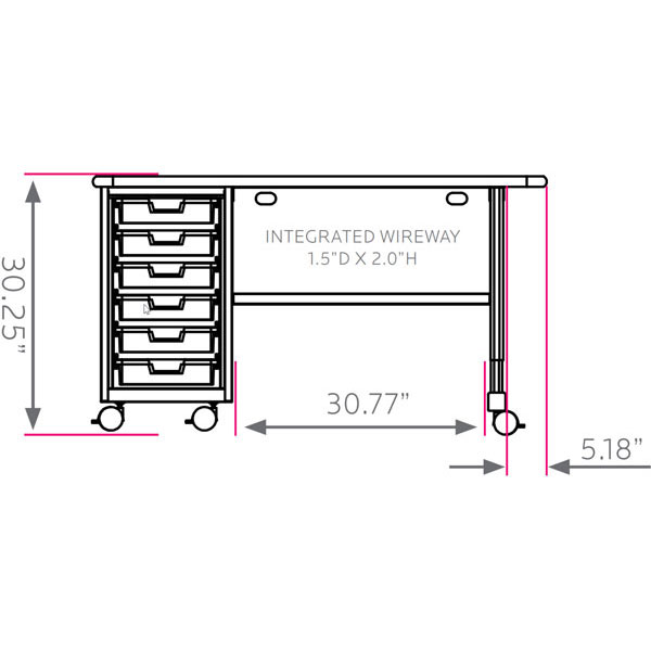 Smith System Cascade Teacher Desk - Left-Hand Cabinet with 6 Small Standard Width (SW) Totes