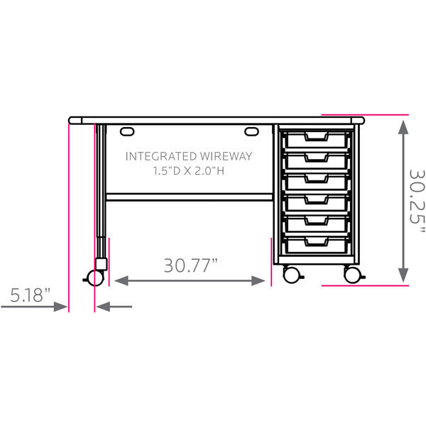 Smith System Cascade Teacher Desk - Single Right-Hand Cabinet with 6 Small Standard Width (SW) Totes