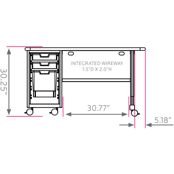 Smith System Cascade Teacher Desk - Single Left-Hand Cabinet with 2 Small and 1 Large Standard Width (SW) Totes