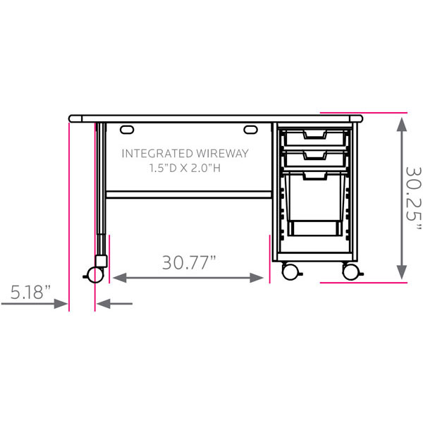 Smith System Cascade Teacher Desk - Single Right-Hand Cabinet with 2 Small and 1 Large Standard Width (SW) Totes