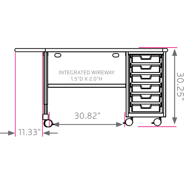 Smith System Cascade Teacher Desk - Single Bullet Right-Hand Cabinet with 6 Small Standard Width (SW) Totes