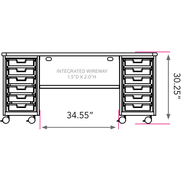 Smith System Cascade Teacher Desk - Double Cabinet with 12 Small Standard Width (SW) Totes
