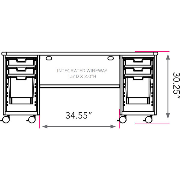 Smith System Cascade Teacher Desk - Double Cabinet with 4 Small and 2 Large Standard Width (SW) Totes