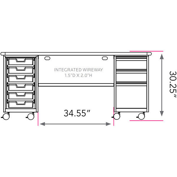 Smith System Cascade Teacher Desk - Double Cabinet with 6 Small Standard Width (SW) Totes and Box/Box/File Drawers