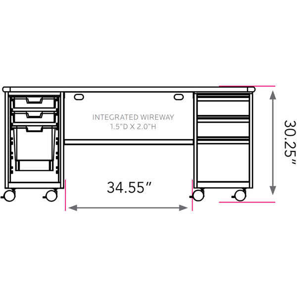 Smith System Cascade Teacher Desk - Double Cabinet with 2 Small and 1 Large Standard Width (SW) Totes and Box/Box/File Drawers