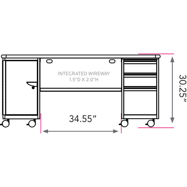 Smith System Cascade Teacher Desk - Double Cabinet with Door and 2 Small and 1 Large Standard Width (SW) Totes and Box/Box/File Drawers