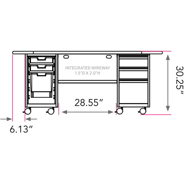 Smith System Cascade Teacher Desk - Double Bullet Cabinet with 2 Small Standard Width (SW) Totes & 1 Large Standard Width (SW) Tote and Box/Box/File Drawers