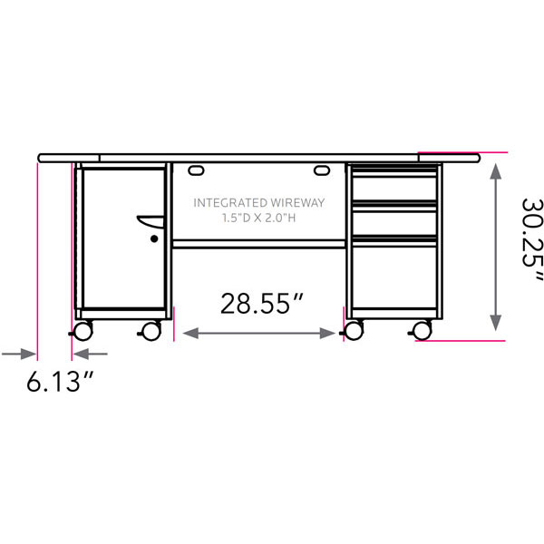 Smith System Cascade Teacher Desk - Double Bullet Cabinet with Door and 2 Small & 1 Large Standard Width (SW) Totes and Box/Box/File Drawers