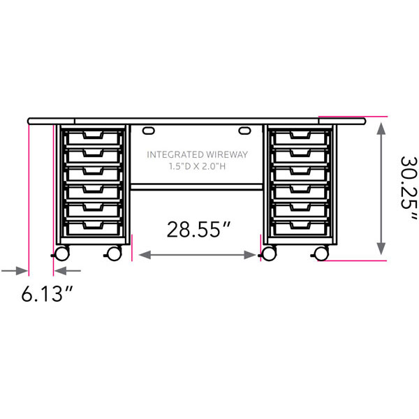 Smith System Cascade Teacher Desk - Double Bullet Cabinet with 12 Small Standard Width (SW) Totes