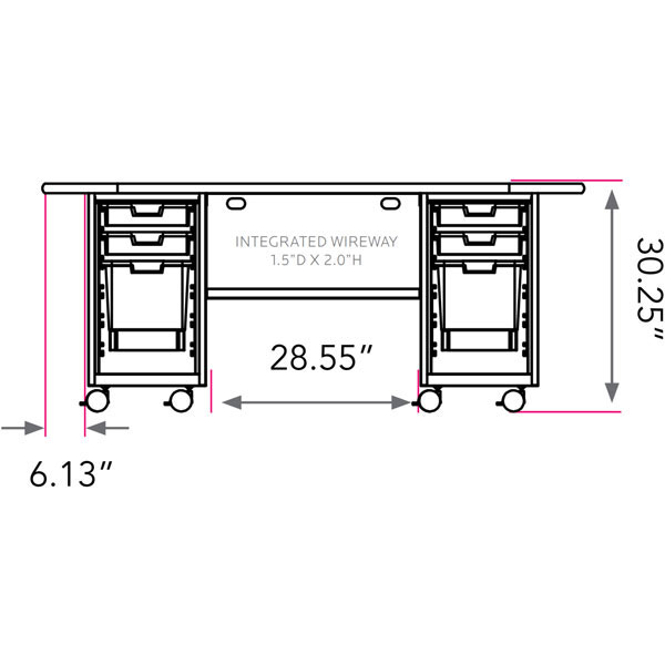 Smith System Cascade Teacher Desk - Double Bullet Cabinet with 4 Small and 2 Large Standard Width (SW) Totes