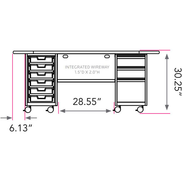 Smith System Cascade Teacher Desk - Double Bullet Cabinet with 6 Small Standard Width (SW) Totes and Box/Box/File Drawers