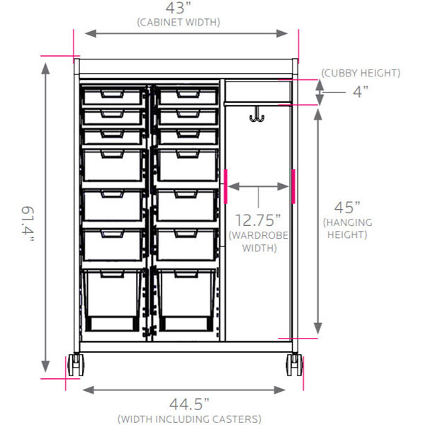 Smith System Cascade Wardrobe with 6 Small & 6 Medium & 2 Large Standard-Width (SW) Totes and Open Right-Hand Panel